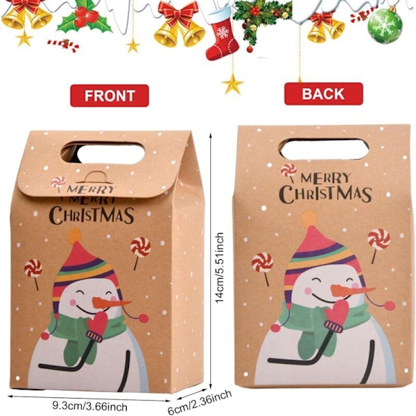 24 st Julklappspåsar Lådor (9.4614cm), Jul Kraft Presentpåsar, Kraftpapper Julklappslådor, Julklappspåsar för Presentinslagning, Godis