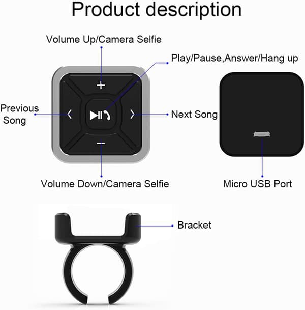 Svart - Bluetooth 5.0 Bluetooth Media Button Fjärrkontroll Rattkontroll Bluetooth Handsfree Controller Svara Lägg på Samtal IPX4 Vattentät Kompatib