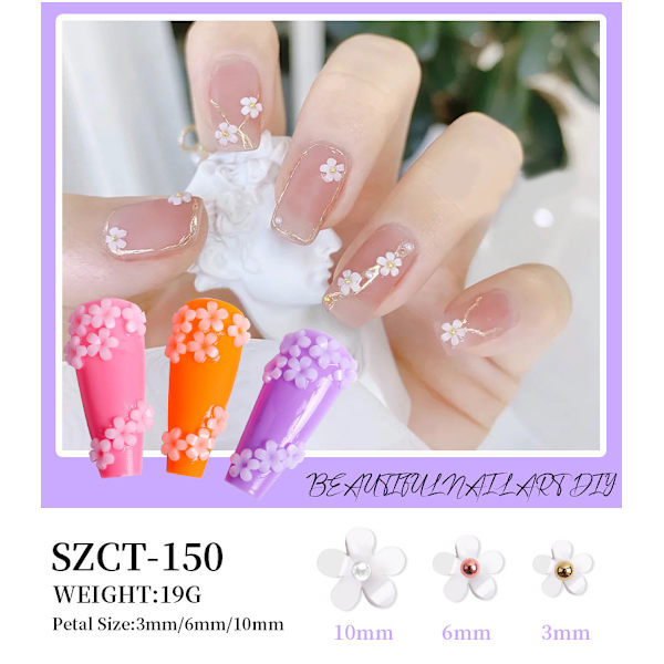 Macaron färgglada fem kronblad blomma blandad nagelkonst kristall strass set - nagelkonst, kristall strass nagelkonst, blandade storlekar, diamant nageldekorati