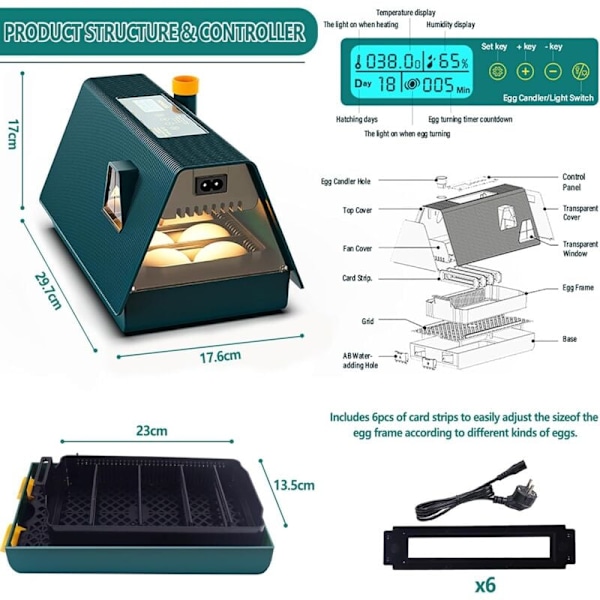 Automatisk Eggeinkubator, Eggeinkubator, 10 Egg Automatisk Eggeinkubator, Automatisk Eggeinkubator Automatisk Eggevender, Temperaturkontroll og Fuktighet