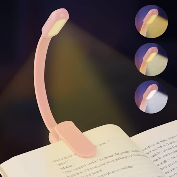 Leselampe, Oppladbar USB-klypelampe for lesing, 3 øyebeskyttelsesmoduser (Hvit/Varm/Varm Hvit) 360° Fleksibel Cut Lateuse Latger Eye Latter for å lese i