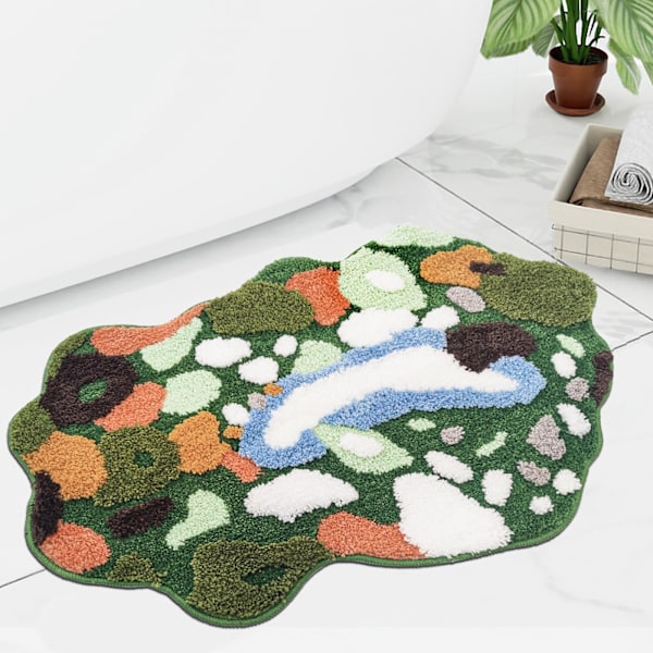 Grön moss halkfri badrumsmatta söta växtblad absorberande badmatta vacker växtgräs golv badmatta tvättbar badrumsmatta 60*90cm