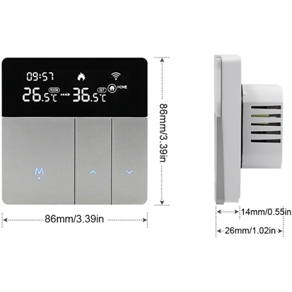 Intelligent temperaturregulator WiFi i8Hgb Tuya Termostat Retro Blændende Automatisk Lysstyrkejustering Hjem Mode/Fraværsapplikationer til Mobil