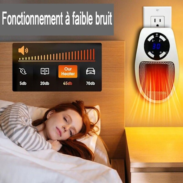 Basert varme, 500 watt blåsevarme mini varme blåser økonomisk varme varme varme på stikkontakt med termostat og timer, for skrivebord, soverom,