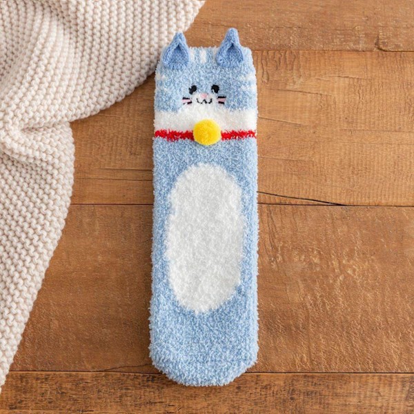Smart Wool Socks Damstrumpor Vinterstrumpor Höst och Vinter Mid-Tube Strumpor Katt Sammet Tjockare Varma Strumpor (Blå)