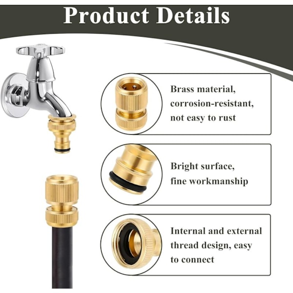 4-delt messing sprinklerhane-kobling, 2 i 1 vandhaneadapter, rørfittings med hurtig 1/2\" og 3/4\" anti-rust havetilbehør til haven