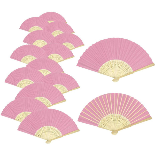 15 stk håndholdt vifte sammenleggbar papirvifte for dans, fest, piknik, bryllupsfest gave, gjestegave bryllupsdekorasjon (rosa)