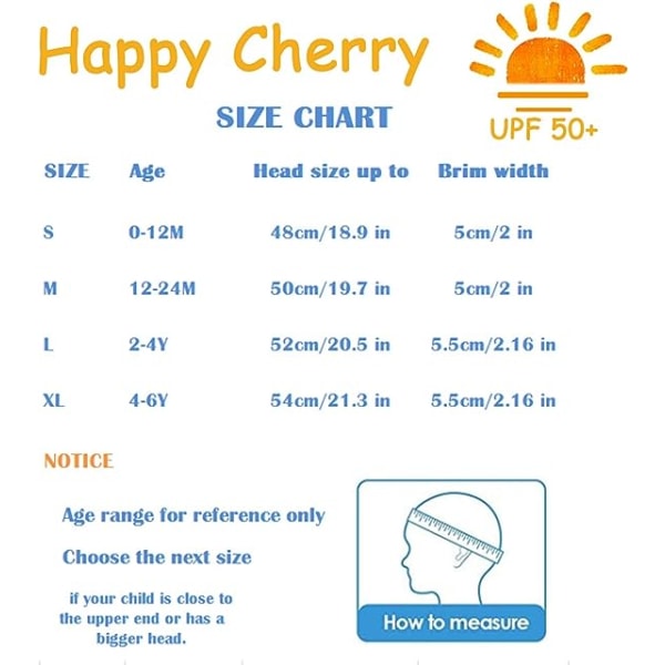 Lämplig för 1-2 år gammal - Happy Cherry - Barn Solhatt Sommar Pojkar Flickor Hinkhatt Anti-UV Solskydd för Strandsemester Resor Fällbar Mössa