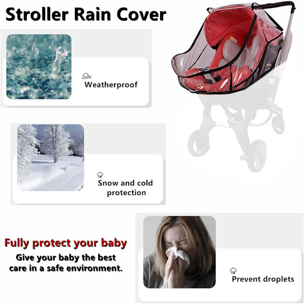 Babyskydd för barnvagn, regnskydd kompatibelt med barnvagn Catseat, barnvagnstillbehör för resor, regnskydd för spädbarnsvagn, ventilerat regnskydd