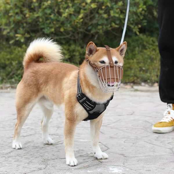 Hundekurv, metalkurv til hunde, læder i justerbart og åndbart læder til hunde, egnet til store mellemstore hunde (Brunl)