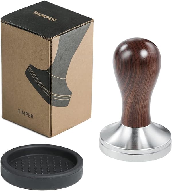 51mm Kaffe Tamper med 304 Rustfrit Stål Tamper Måtte, Flad Base, Træhåndtag til Barista Malet Kaffe
