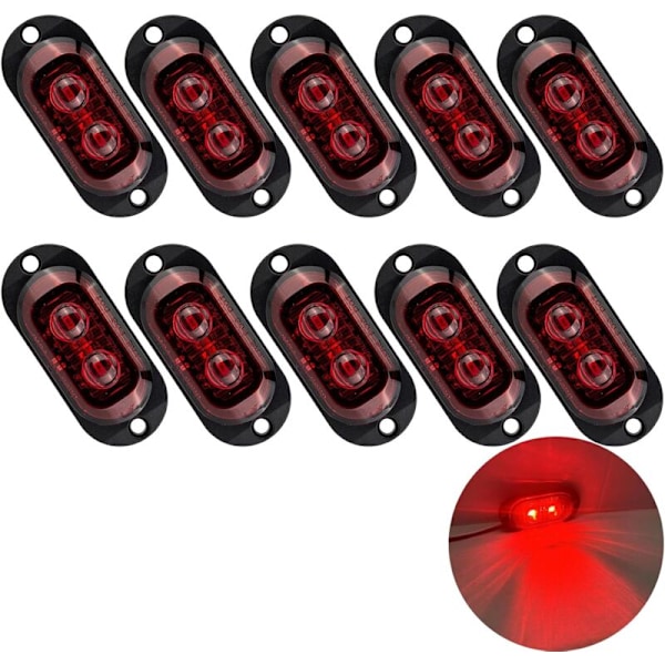 10X 2 LED Sidomarkeringsljus 12/24V LED Positionsljus Släpvagnslampa 3000K Varningsljus För Lastbil Husbil Husvagn (Röd)