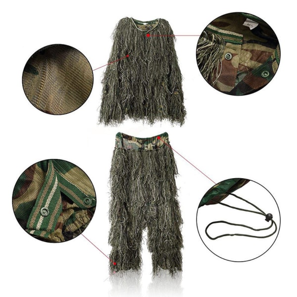 Ghillie Suit, 3D Camouflage Jagttøj med Camouflage Elast
