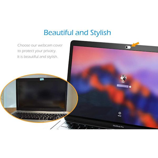 Webkameran suojus, 2 kpl musta valkoinen 0,6 mm ultraohut metalli, kameran suojus kannettavalle tietokoneelle, MacBook Pro / Air, Mac, PC, iPad, tabletti, webkameran suojus