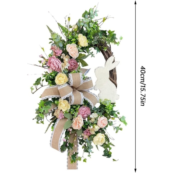 Påskkrans för ytterdörr, kaninhusskylt i trä, påskkanin, påskhängande dörrskylt, dekoration, blomsterkrans för påsk, väggfönsterdekoration