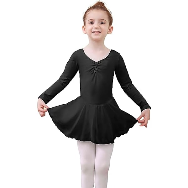 Pige Balletkjole Børn Ballet Leotard Kjole Børn V-hals Kort/Langærmet Gymnastikdragt Dansetøj med Chiffon Skørt