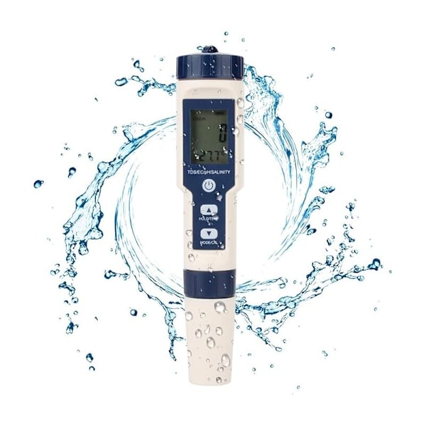 5 i 1 Vattentestare Multifunktionell Vattenkvalitetstestare, TDS/EC/Salthalt/PH/Temperatur Digital Mätare för Dricksvatten, Pool, Akvarium, Fisk Tank,
