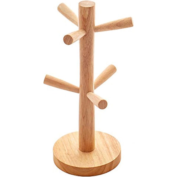 Træ krus træ krus holder krus stativ bordplade holder træ kop holder opbevaring arrangør display stativ køkkenartikler til te kaffekop krus kroge (6 C