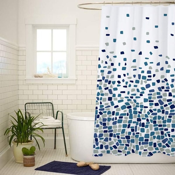 Suihkuverho, kylpyammeeseen ja kylpyhuoneeseen, pestävä, homeenesto- ja antibakteerinen 180 x 180 cm (Mosaiikki kuviolla - sininen, yksittäispakkaus)