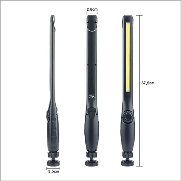 (Svart) Oppladbar LED arbeidslys med magnetisk og USB 360 graders rotasjon, oppladbar LED inspeksjonslys, inspeksjonslys for husholdningsarbeid
