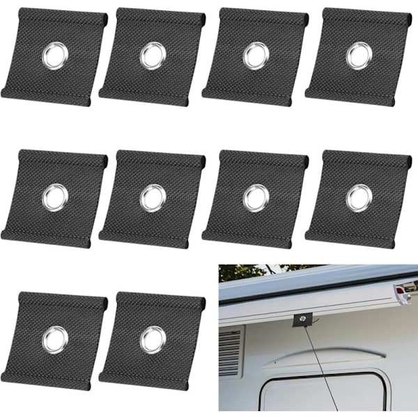 10 VIRKADE DELAR FÖR CAMPING - BILÄVENTYR 5/6 mm - 7/8 mm, Rörledningsskena, husbilskrok, rörledningskrok, krokar för taktält (svart)