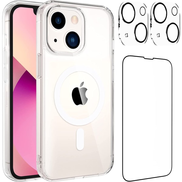 iPhone15 läpinäkyvä magneettinen phone case Apple 15 karkaistu set(15Plus)