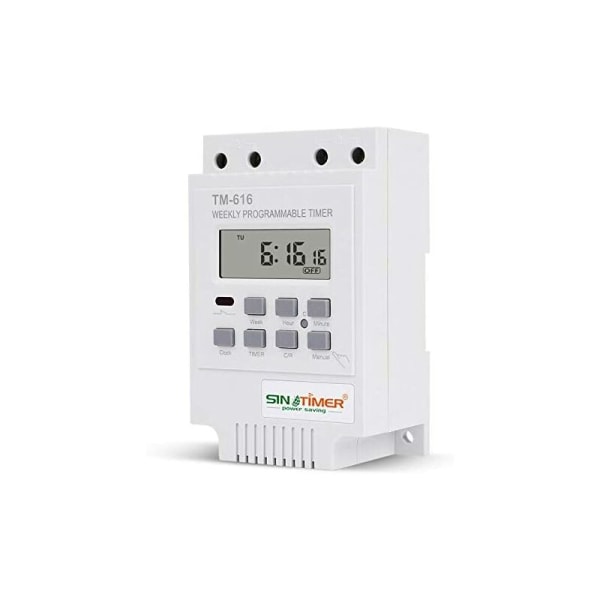 1x TM616 Relébryter Programmer, 12V Timer Schedule Elektrisk Ukentlig Digital Timer Bryter med LCD Digital Display - Hvit