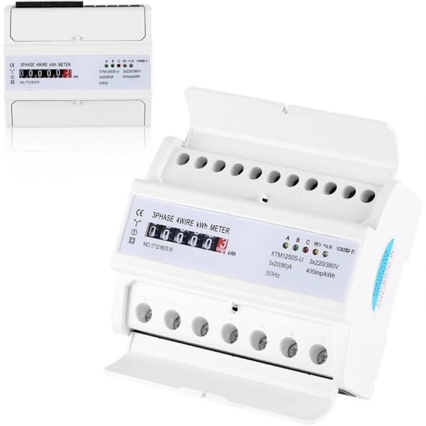 Multifunktionell Energimätare XTM1250S-U Digital 3-fas 4-tråds KWh-mätare DIN-skena Elmätare 20(80)A