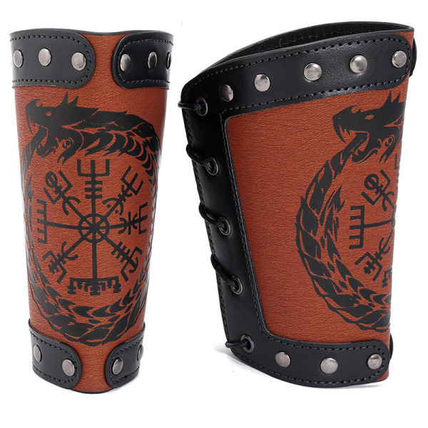 Håndlagde fullnarvede lærbeskyttere, Viking Rune Compass Bracers, Lær Gauntlet Bracer Medieval Bracer, Lær Bracer Arm Cuff Armor, , Brun 2