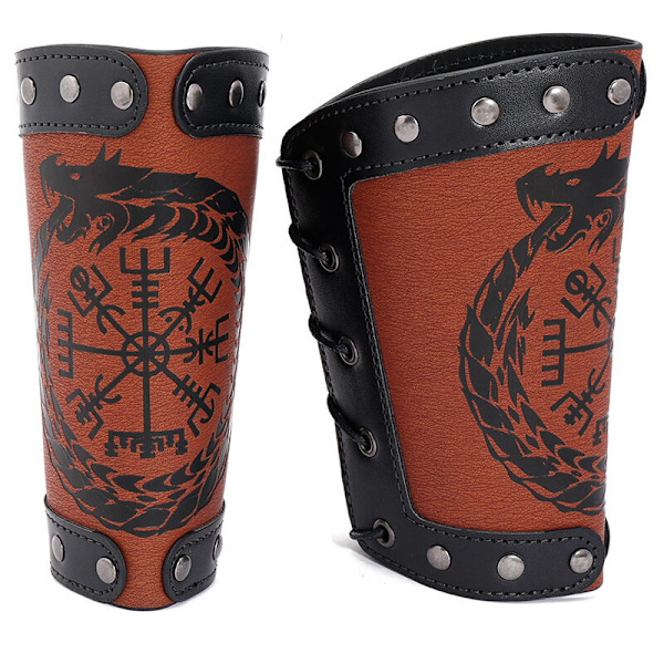 Håndlavede fuldnarvede læderbracers, Viking Rune Kompas Bracers, Middelalderlig Bracer Læder Gauntlet Bracer, Læder Bracer Arm Cuff Armor, , brun 2