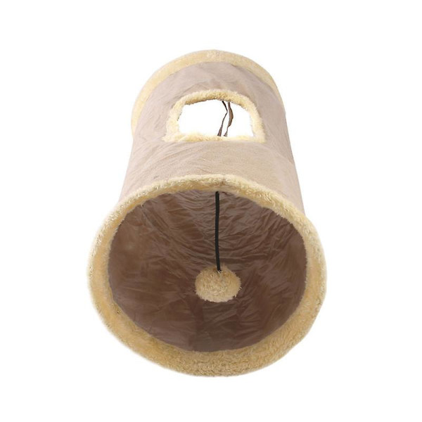 Hopfällbar kattunnel, katt lektunnel, slitstark mocka lektunnel med khakifärgad boll
