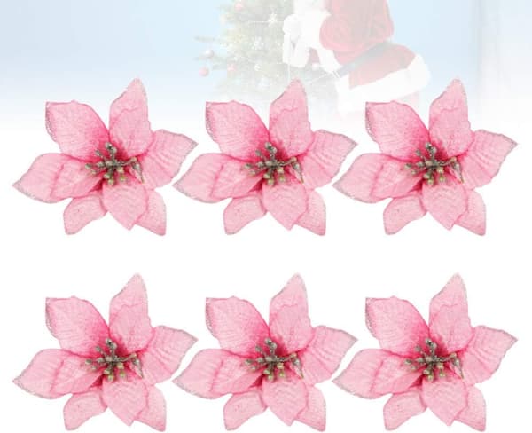6 stk. Kunstig glitterkrans til jul, juletrepynt (rosa)