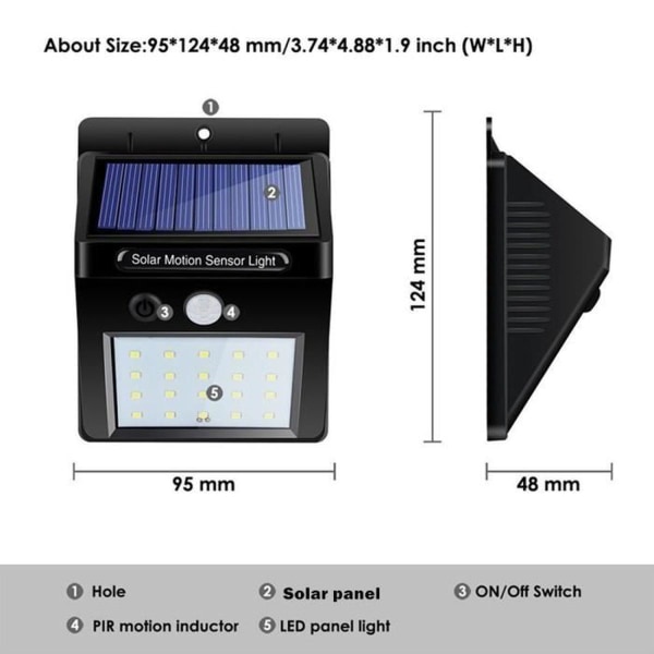 Outdoor Solar Light, [4 kpl] 20 Led vedenpitävä Outdoor Solar Lig