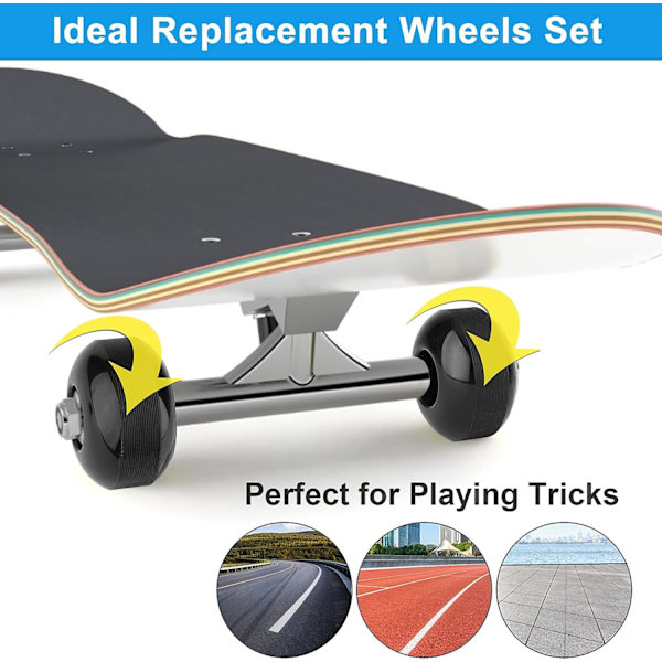 4 stk. (hvide) skateboardhjul 52mm 95A, PU-elasticitet 80% udskiftningshjul med ABEC-9 608 RS kuglelejer til skateboards