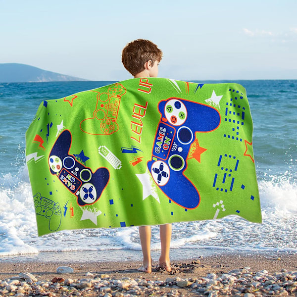 Spil Børne Strandhåndklæde - 76x150cm Sandfri Mikrofiber til Drenge, Badehåndklæde, Pool, Camping, Rejser, Ultra Absorberende, Super Blødt Strandhåndklæde