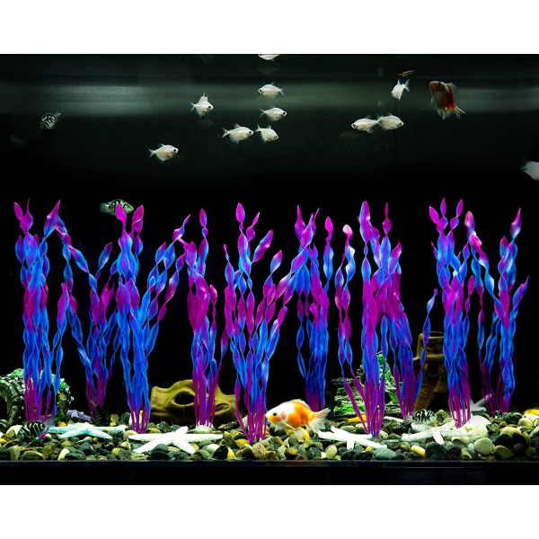 Konstgjorda tångväxter för akvarium plast fisktank växtdekorationer 10 stycken (lila)
