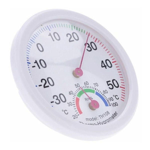 Vit Klockformad Inomhus- och Utomhustermometer och Hygrometer