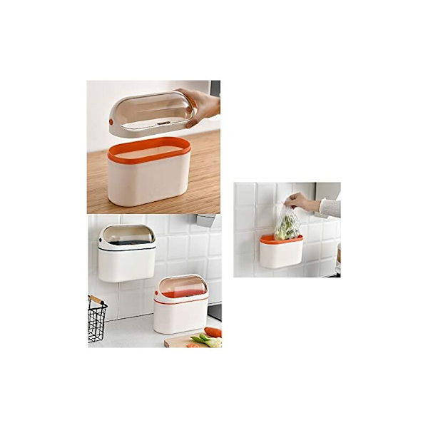 Riippuva roskakori Mini Orange, roskakori kannella, keittiön seinälle kiinnitettävä paperikori