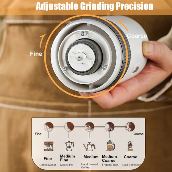 Bærbar elektrisk kaffekvern 13 W 200 ml Oppladbar via USB Justerbar innstilling Trådløs kaffekvern med rengjøringsbørste for reise Camping Kontor
