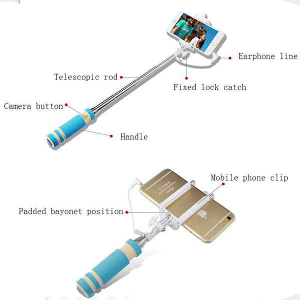 Farve: Blå (Paicom Blå) - Universal Selfie Stick Design og Ultra Kompakt med Shot Button Jack - Mere end 10 MODELLER