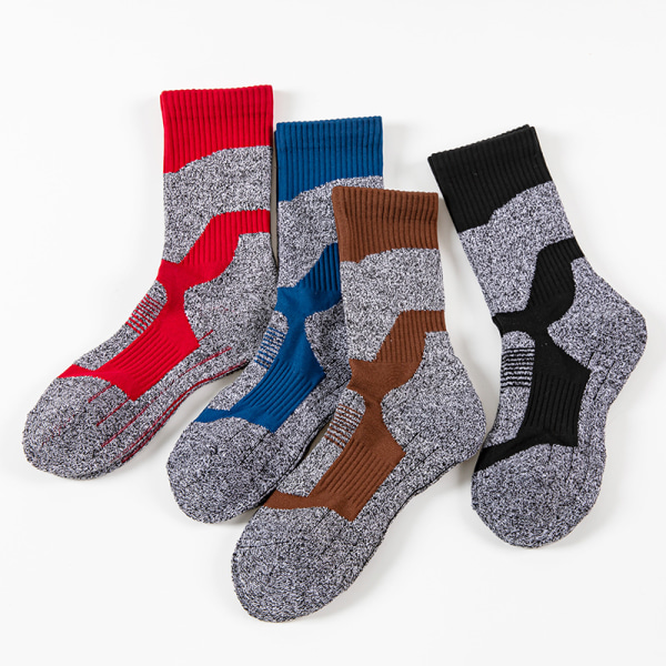 Hurtigtørkende skisokker på midten av leggen, fortykkede fottursokker for utendørs fjellklatring for menn, sokker med håndklesåler (4 par)