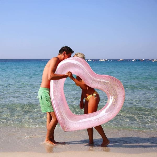 Sequin Hjerteformet Oppustelig Ring (120cm OD), Oppustelig Pool Float, Pool Party Legetøj, Voksen Float Sjov