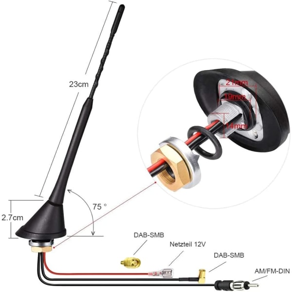 Dab FM-antenn Digitalradioantenn FM/AM Combo SMB/SMA Hane till DIN Hane Adapter Bilradioantenn Splitter Takmonterad Signalförstärkare 500cm 16.4f