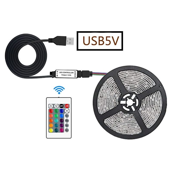 LED 5M RVB LED Lysstripe LED Band Kontrollert av Bluetooth App Fjernkontroll Flerfarget Lys Eventyr Dimmbar med Musikk er egnet for ho