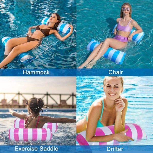 Sæt med 2 hængekøjer til swimmingpools, oppustelige poolmadrasser, 4 i 1 flydende vippehængekøje, vandhængekøje, oppustelige bøjer og madras