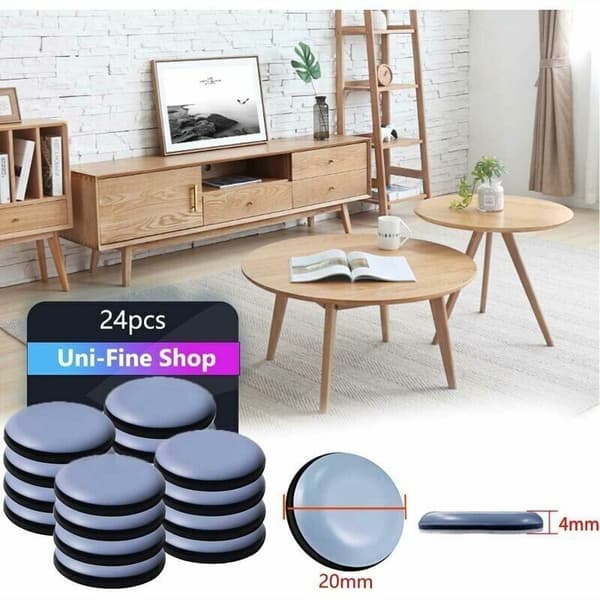 24 stk. Teflon Møbelglidere 20mm (Runde) - Møbelglidere - PTFE Glider Selvklæbende Teflon Møbelglidere Møbelglidere til Stol Sofa Bord
