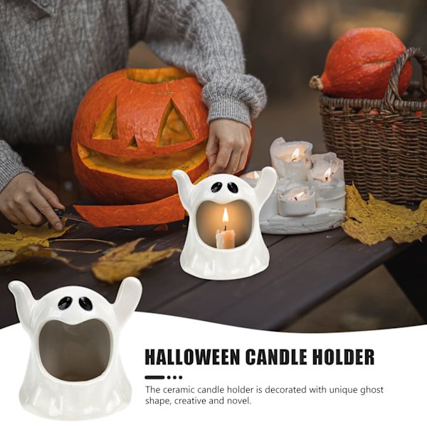 Halloween spøkelseslyslysholder, spøkelseslyslysholderdekorasjon keramisk Halloween lyslysholder søt ønskende spøkelseslyslysholder egnet for bord ce