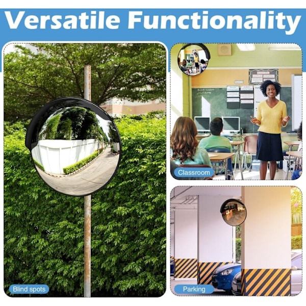 Konvex trafikspegel för utomhusbruk PC-plast Svart 30 cm