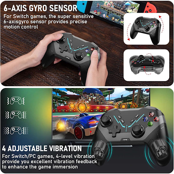 Trådlös handkontroll för Switch/Switch Lite/Switch OLED/iOS/Android/Windows, Switch-handkontroll med väckning/programmerbar knapp/justerbar turbo och