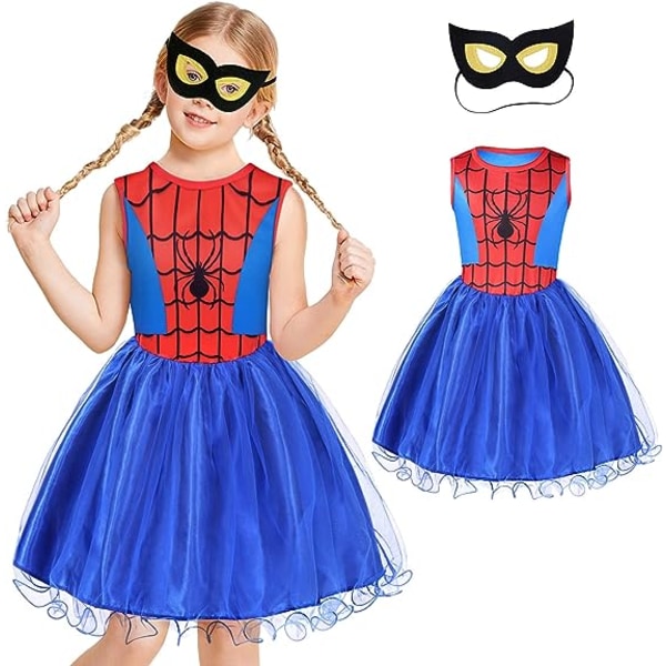 Spider for Girl, Superhero Costume with Eye Mask, Kids Spider Costume, Child Spider Fancy Dress for Halloween Carnival Cosplay Party (110cm)